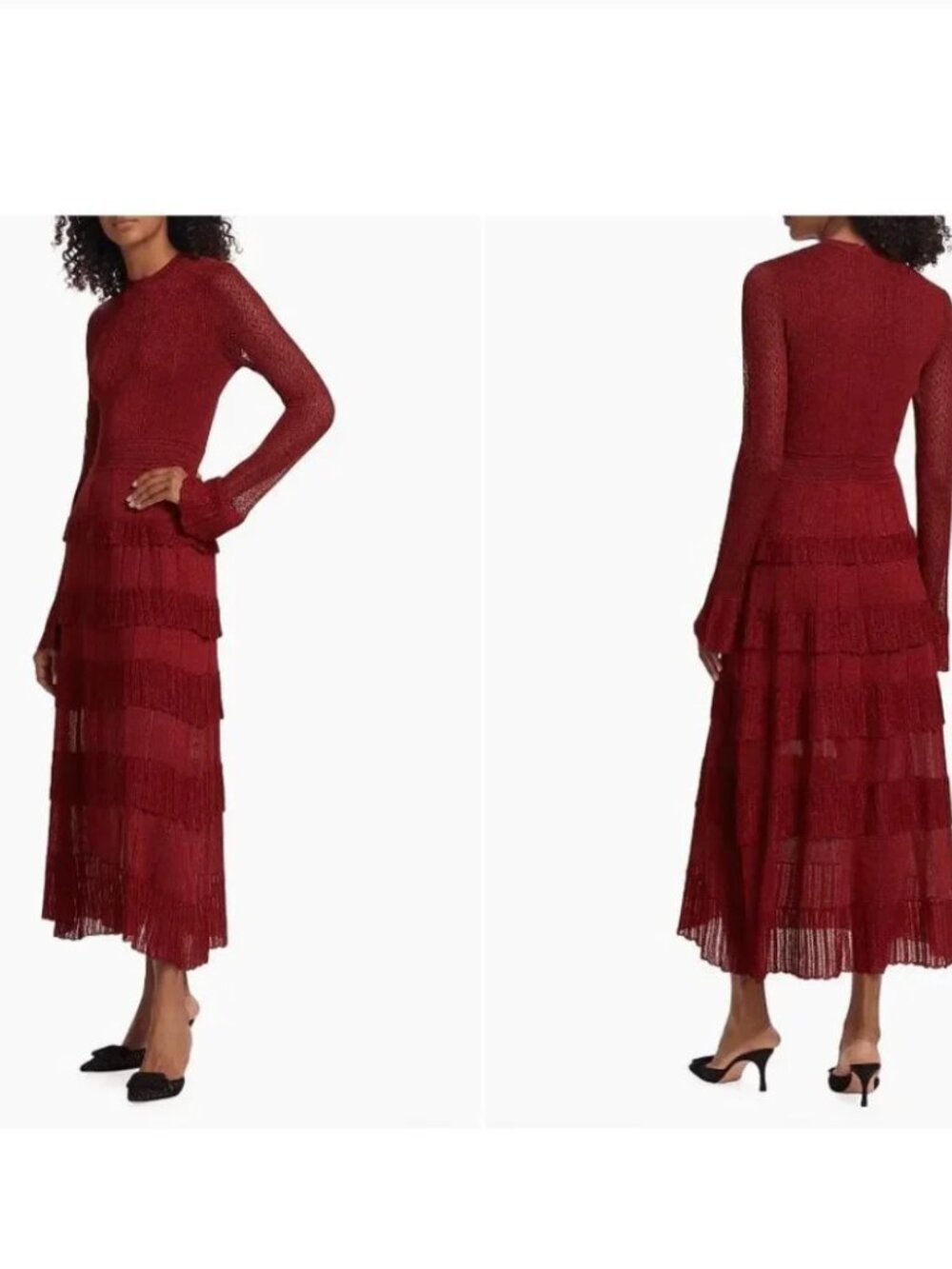 Lela Rose Piper Pointelle Tiered Maxi Dress Size M in Red - Picture 8 of 8